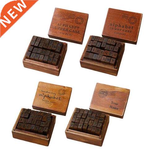 28Pcs Retro Style Wood Rubber Stamps Set with Box Case Handm