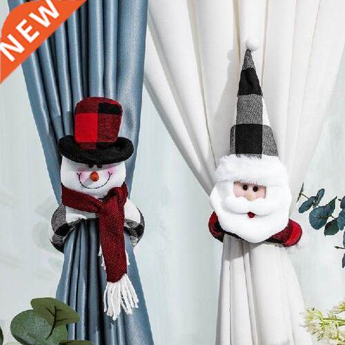 1pcs Christmas Plaid Curtain Buckle Santa Snowman Merry