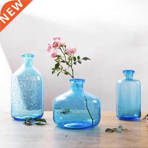Blue Bubble Flower Vase Home Decor Desktop Glass Vases New Y