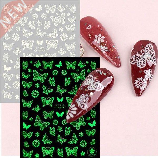 9Pcs/Set Nail Patch Bright Nail Transfer Flower Luminous