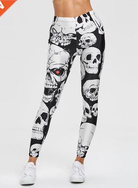 Punk Style Skull Leggngs Women Prnted Leggngs Hgh Wast