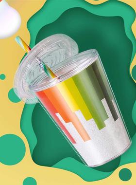 Cup with Straw Water Column Doule Layers Multicolor