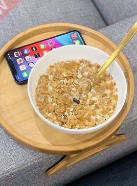 Side Tables Natural Bamboo Sofa Armrest Clip-On Round Tray