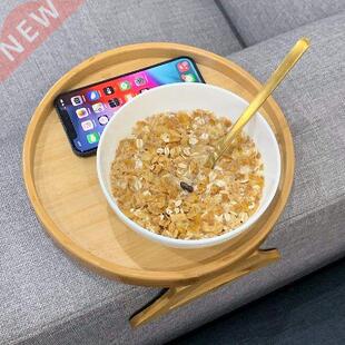 Side Tables Natural Bamboo Sofa Armrest Clip-On Round Tray