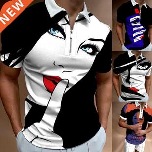 Shirts for Men Face Art Print Short Sleeve Tshirts Setwear M