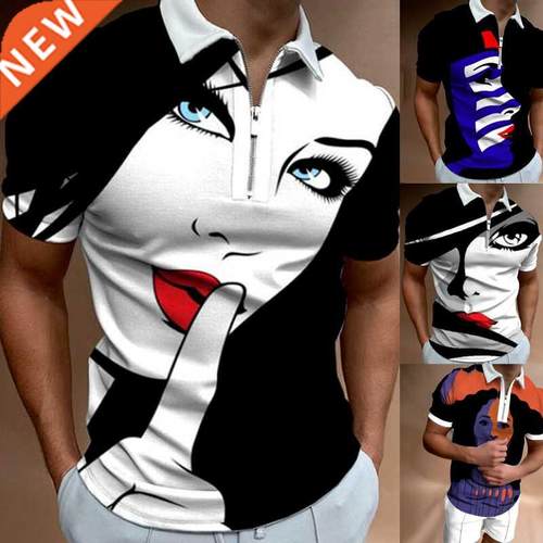 Shirts for Men Face Art Print Short Sleeve Tshirts Setwear M