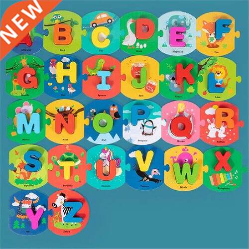 26Pcs Wooden Abc Alphabet Letters Animal Match Puzzles