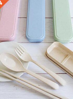 3pcs/set Travel Japanese Bento Box Wheat Straw Chopstick For