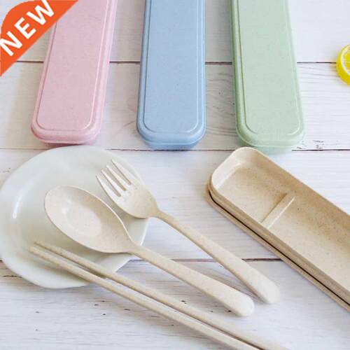 3pcs/set Travel Japanese Bento Box Wheat Straw Chopstick For