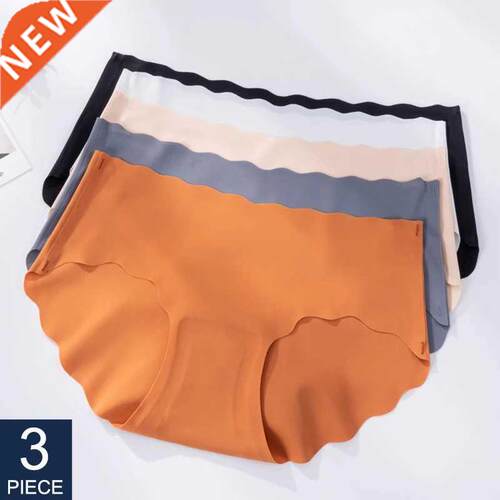 3Pcs/Set Seamless Underwear Silk Women's Solid Color Panties