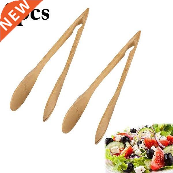 2pcs New Bamboo Cooking Kitchen Tongs Food Tool Salad Bacon