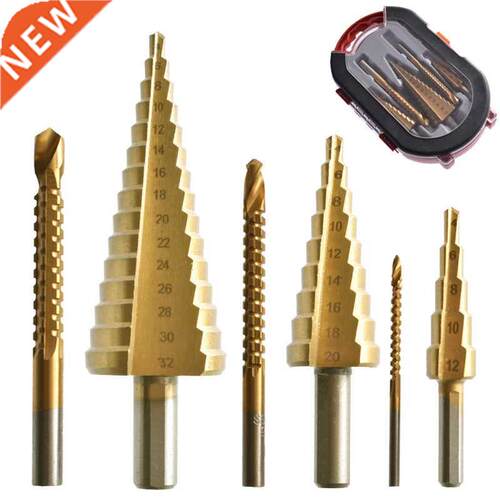 6Pcs HSS Step Drill Bit Set Hole Saw Cutting Metal Tapered P