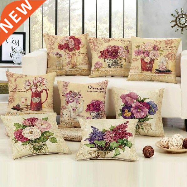Flower Pattern Pillowcase Cotton Linen Sofa Cushion Cover
