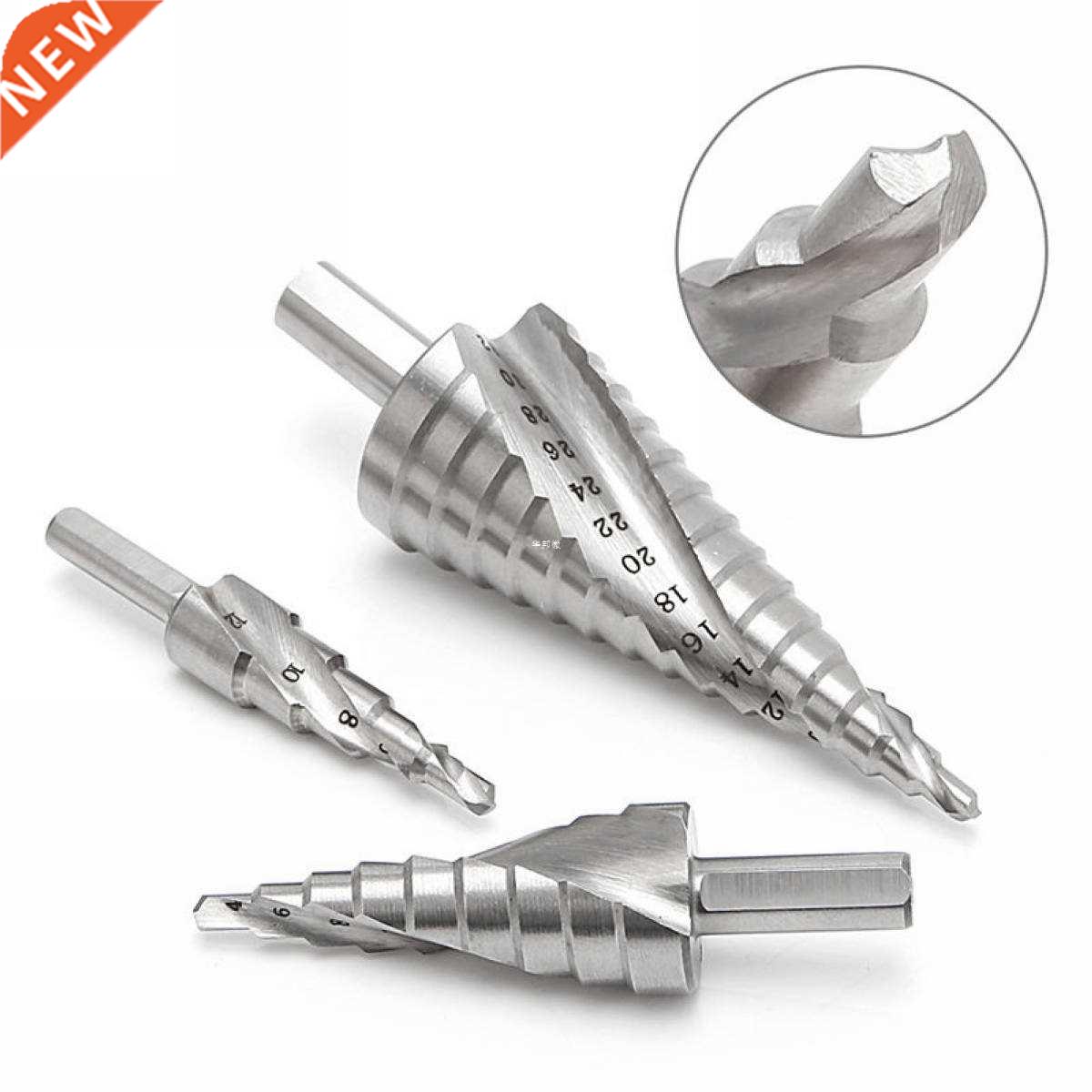 3Pcs HSS 4241 Hole Cutter Spiral Flute Step Drill Bit Set Co