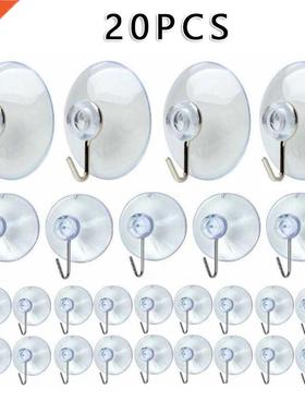 20PCS Transparent Suction Cups Wall Hooks Self Adhesive Door