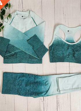 Ombre Sportswear Women Yoga Sets Outfit Fitness Gymnastic Su