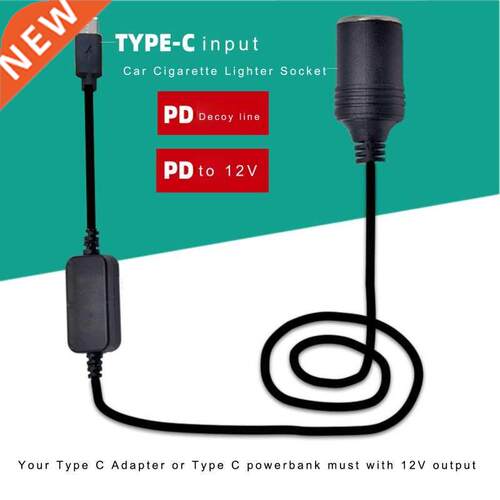 USB C PD Type C Male to 12V Car Cigarette Lighter Socket Fem