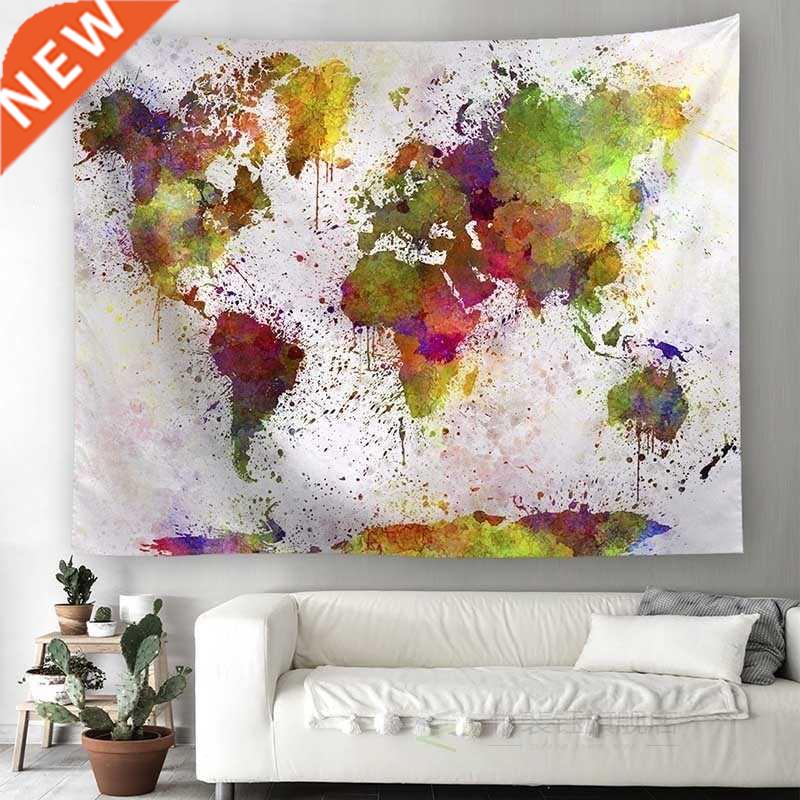 World Map Scenery Printed Polyester Wall Hanging Tapestry R