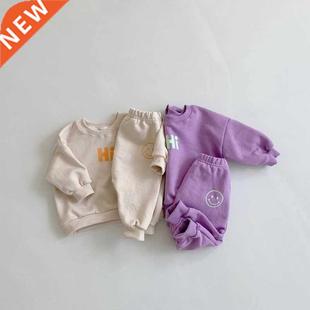 Korean Kids Cotton Tracksuits Baby Girls Boys Smiling Face C