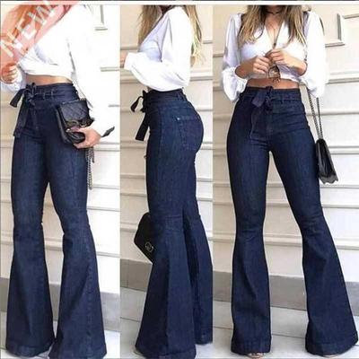 Women Denim Tie Waist Flare Jeans Boyfriend Jeans Ladies Hig