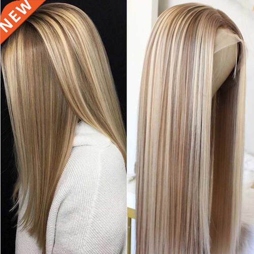 Blonde Lace Front Wig Ombre Synthetic Hair Wig Middle Part H