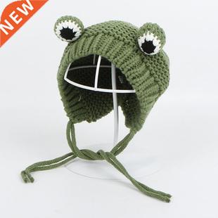 Solid color Cartoon frog knitted hat winter warm hat Skullie