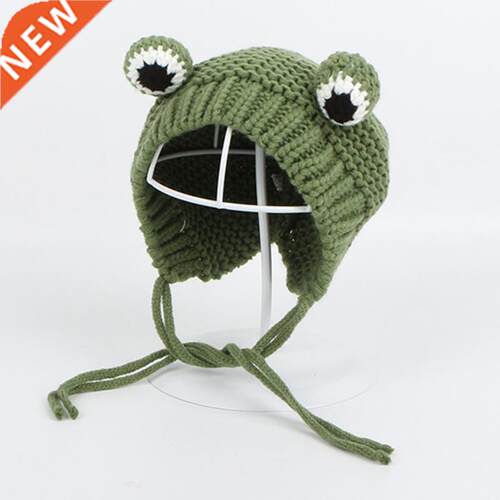 Solid color Cartoon frog knitted hat winter warm hat Skullie