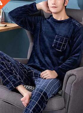 2022 Winter Long Sleeve Thick Warm Flannel Pajama Sets for M