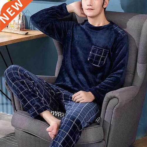 2022 Winter Long Sleeve Thick Warm Flannel Pajama Sets for M