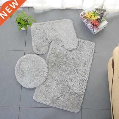 3 Piece Bathroom Anti-slip Mat Set Toilet Carpet Flannel