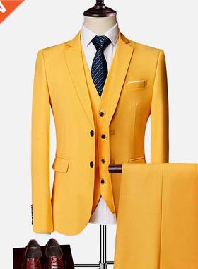2022 3 piece men's wedding suit fashion men's slim solid col