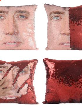 3pcs Magical Nicolas Cage Cushion Cover with Sequins Super