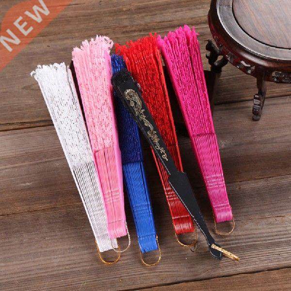 Ladies Lace Hand Fan Black White Cloth Folding Fans Spanish