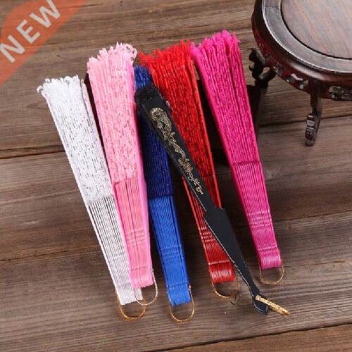 Ladies Lace Hand Fan Black White Cloth Folding Fans Spanish