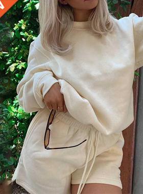 Women Solid Tracksuits Casual Long Sleeve Pullover Sweatshir