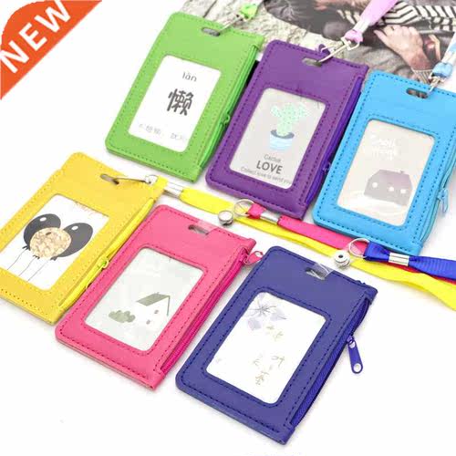 PU Leather Card Holder With Rope Lanyard Work Cards Sleeve