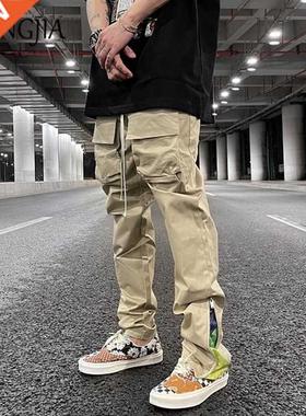 Streetwear Patchwork Cashew Flower Print Cargo Pants Men Wom