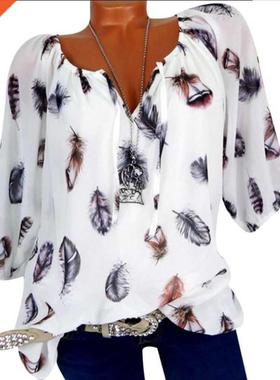 4XL Plus Size Women Tunic Shirt 2020 Summer 3/4 Sleeve Flora