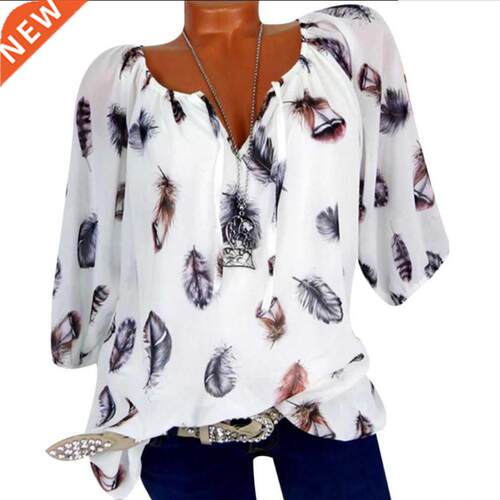 4XL Plus Size Women Tunic Shirt 2020 Summer 3/4 Sleeve Flora