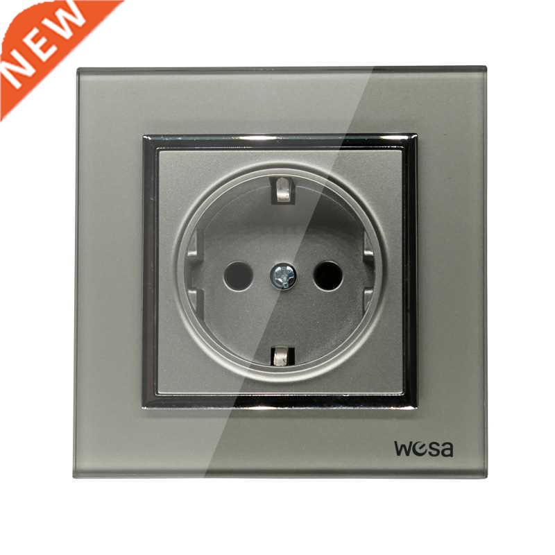One Socket Glass Grey Design E Wall Socket 5V 2A Grey Temper