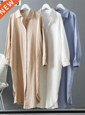 Long Sleeve Women Long Shirt Dress Spring Autumn Casual Butt