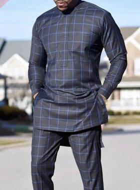 African Clothing For Man Dashiki Style Men's Plaid Shirts an