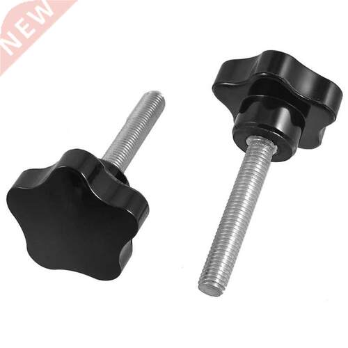 2 pcs. 10mm dia 60mm Thread Star Shaped Head Screw Knob, Bla
