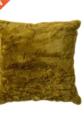 Dolly Rex Rabbit Fur Pillow Solid Color Olive Green Living