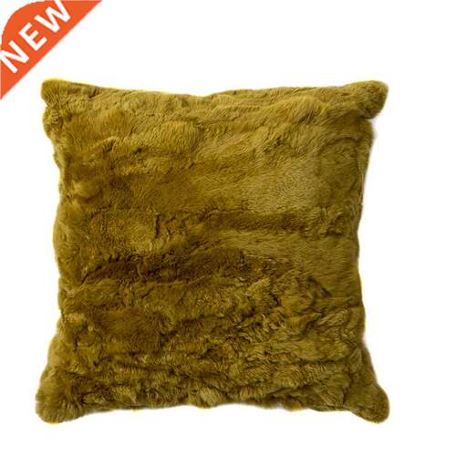 Dolly Rex Rabbit Fur Pillow Solid Color Olive Green Living