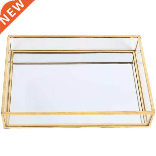 Nordic Retro Storage Tray Gold Rectangle Glass Makeup