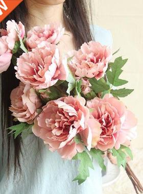 3 Heads Peony Artificial Flowers Pink White Peonies Silk