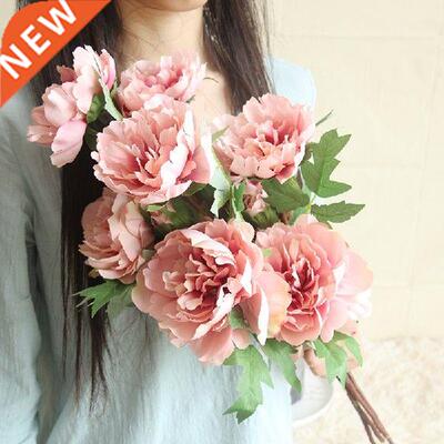 3 Heads Peony Artificial Flowers Pink White Peonies Silk
