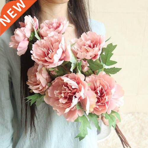 3 Heads Peony Artificial Flowers Pink White Peonies Silk