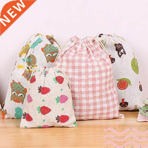 Flower Plants Fruit Drawstring Cotton Linen Storage Bag